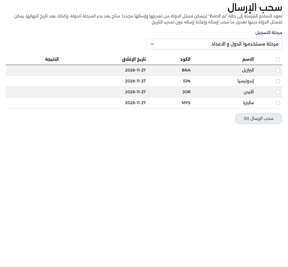 سحب الإرسال: اختيار المرحلة والدول التي أرسلت المرحلة الأولى