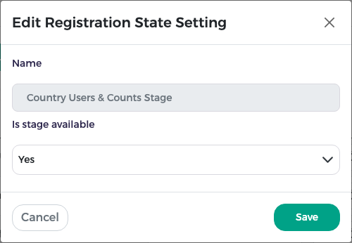 Edit Registration State Setting dialog: stage name and Is stage available