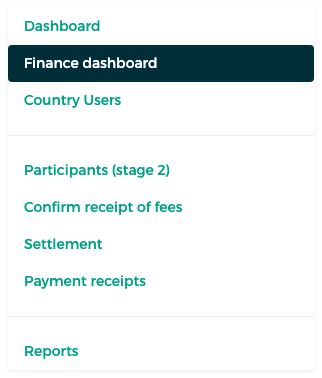 The finance side menu