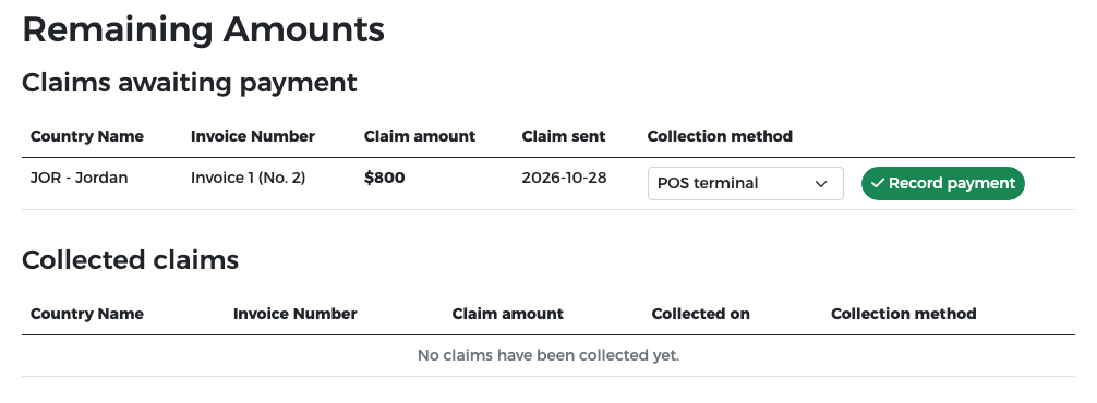 Collection method POS terminal chosen for Jordan's claim