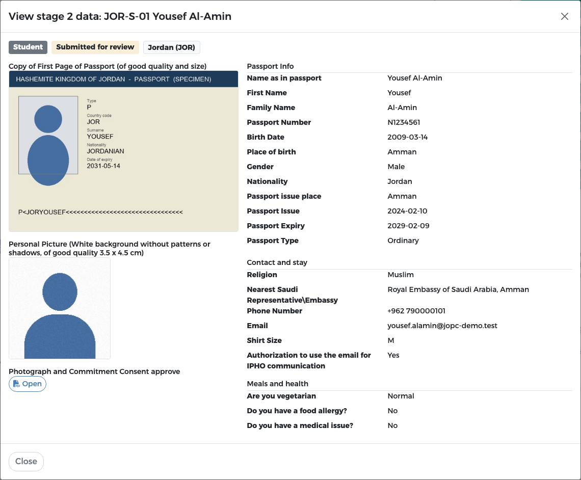 View stage 2 data for Yousef Al-Amin, read-only
